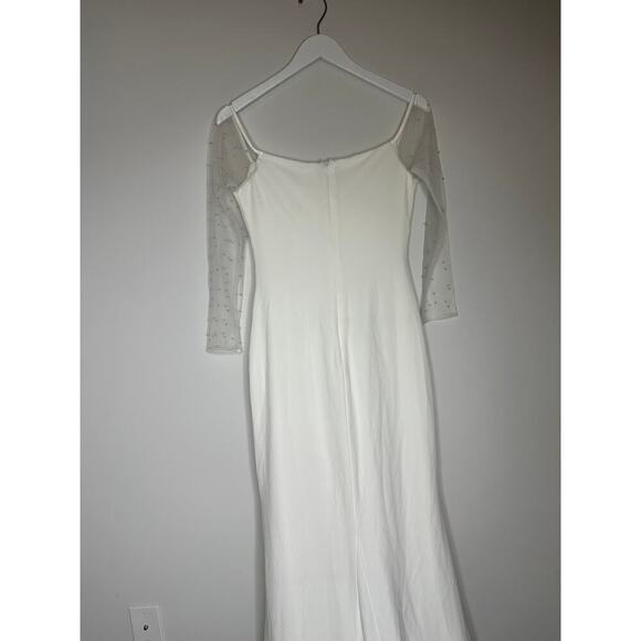 Lulus Size Medium Mesh Beaded Sweetheart Mermaid Maxi Wedding Dress Bridal Elope - Picture 7 of 16